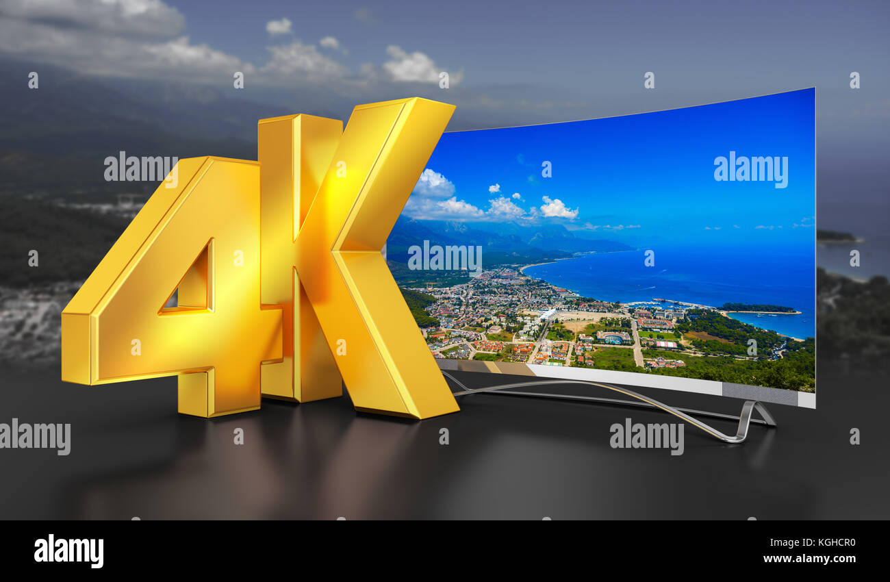 Ultra HD TV with a view of the beautiful coastline, 3D rendering. Stock Photo