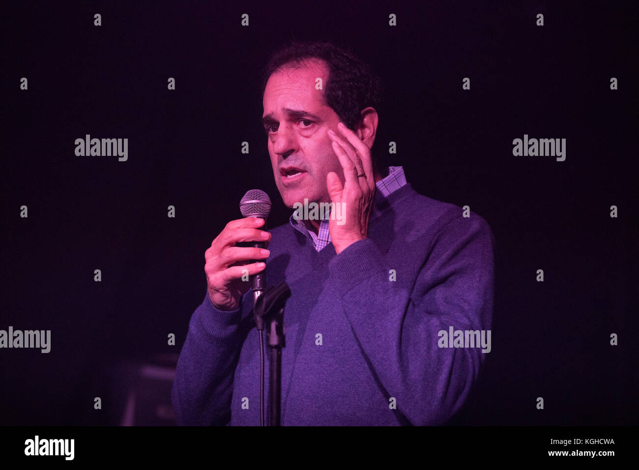 Mitchell Schwartz speaking before a fund raising concert at the Echoplex in Echo Park Los Angeles. Stock Photo