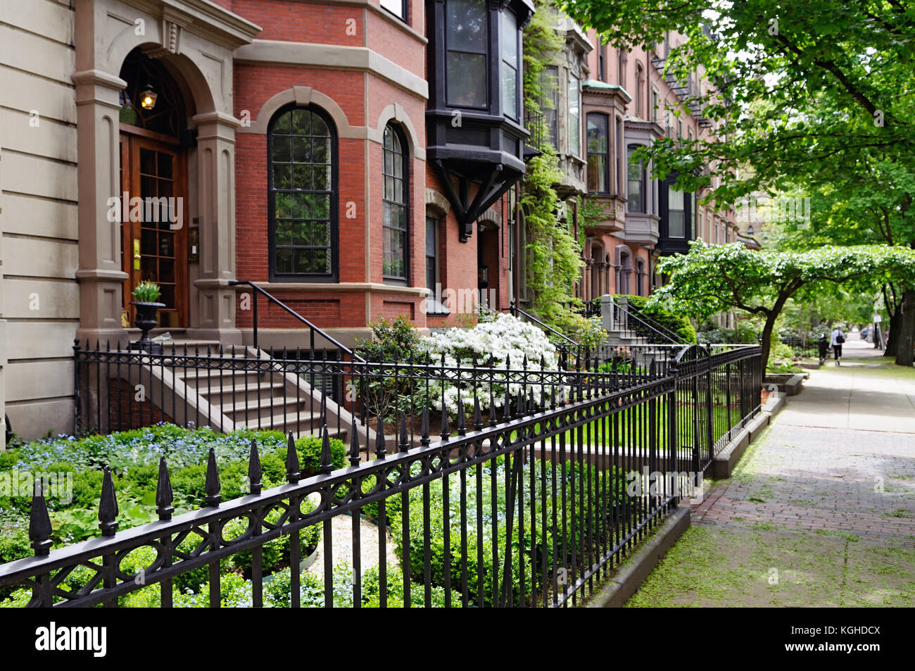 Residential district of Back Bay, Boston. Historic, landmarked neighborhood with beautiful Victorian architecture. Stock Photo
