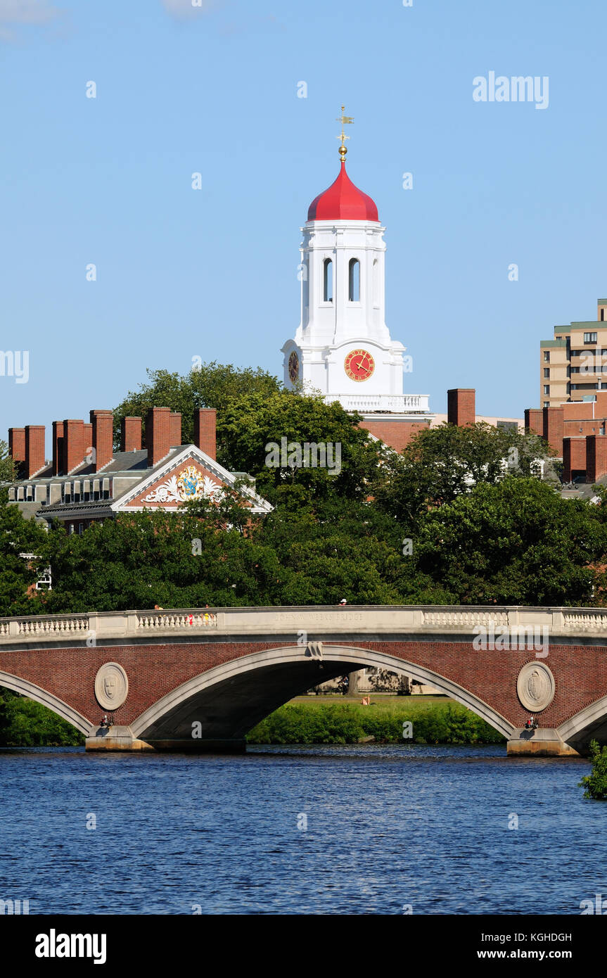 Harvard University and pedestrian bridge on Charles River Stock Photo