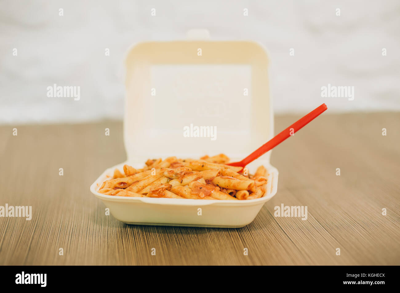 Pasta And Spaghetti In Delivery Package With Plastic Fork In The Fastfood Restaurant Stock Photo Alamy
