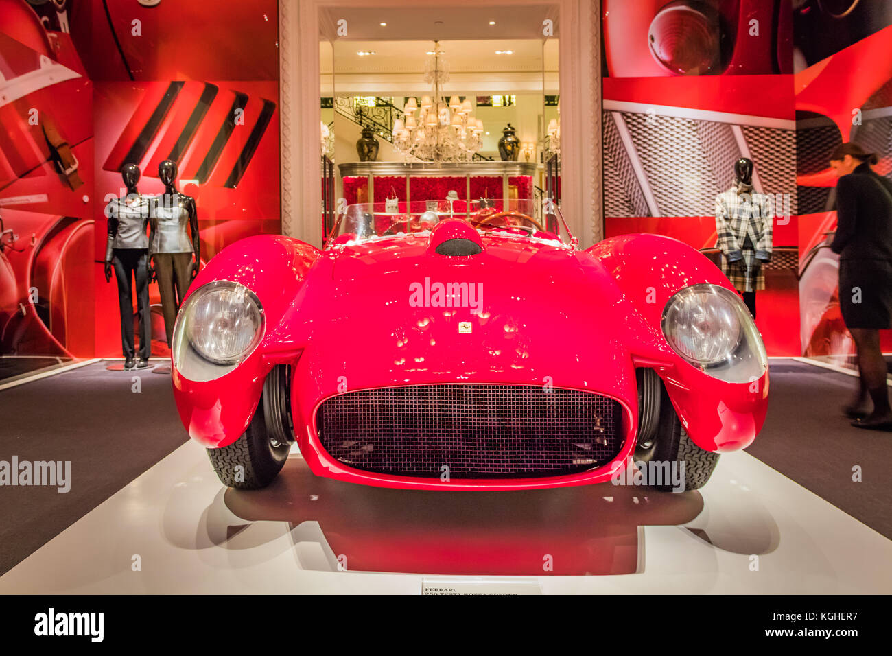 New York City, Madison Avenue - November 1, 2017:  Classic Red Ferrari on display at Ralph Lauren store Stock Photo