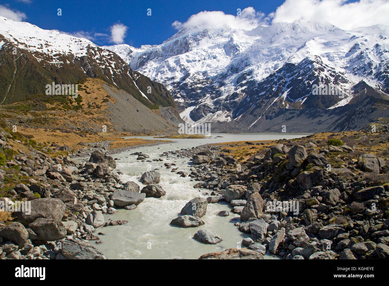 Mueller Lake and Mt Sefton Stock Photo