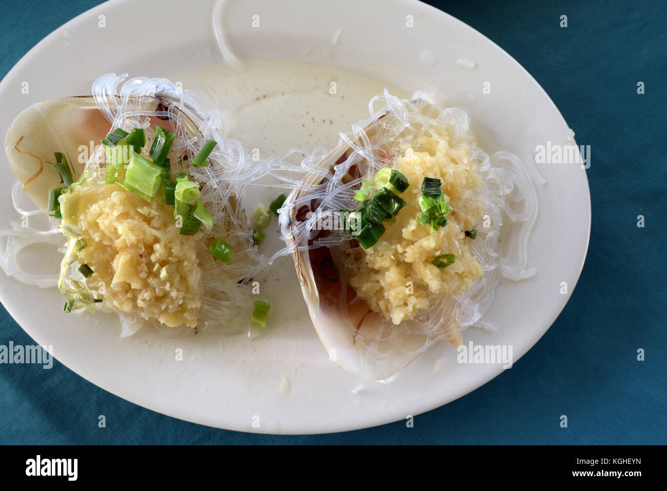 Clam with Garlic served in a seafood restaurant on Lamma island. Stock Photo