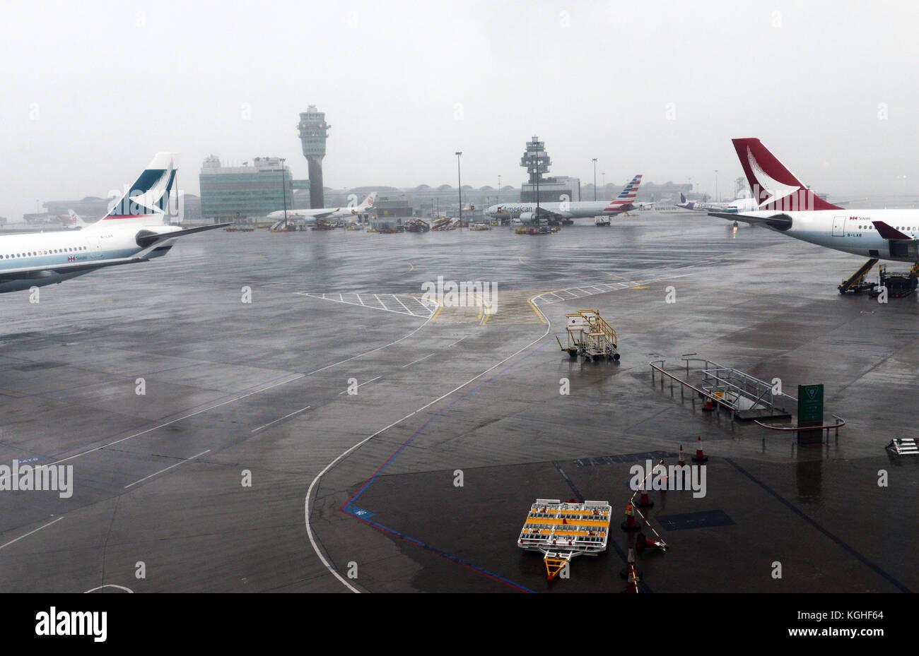 Rainy weather at the Hong Kong international airport. Stock Photo