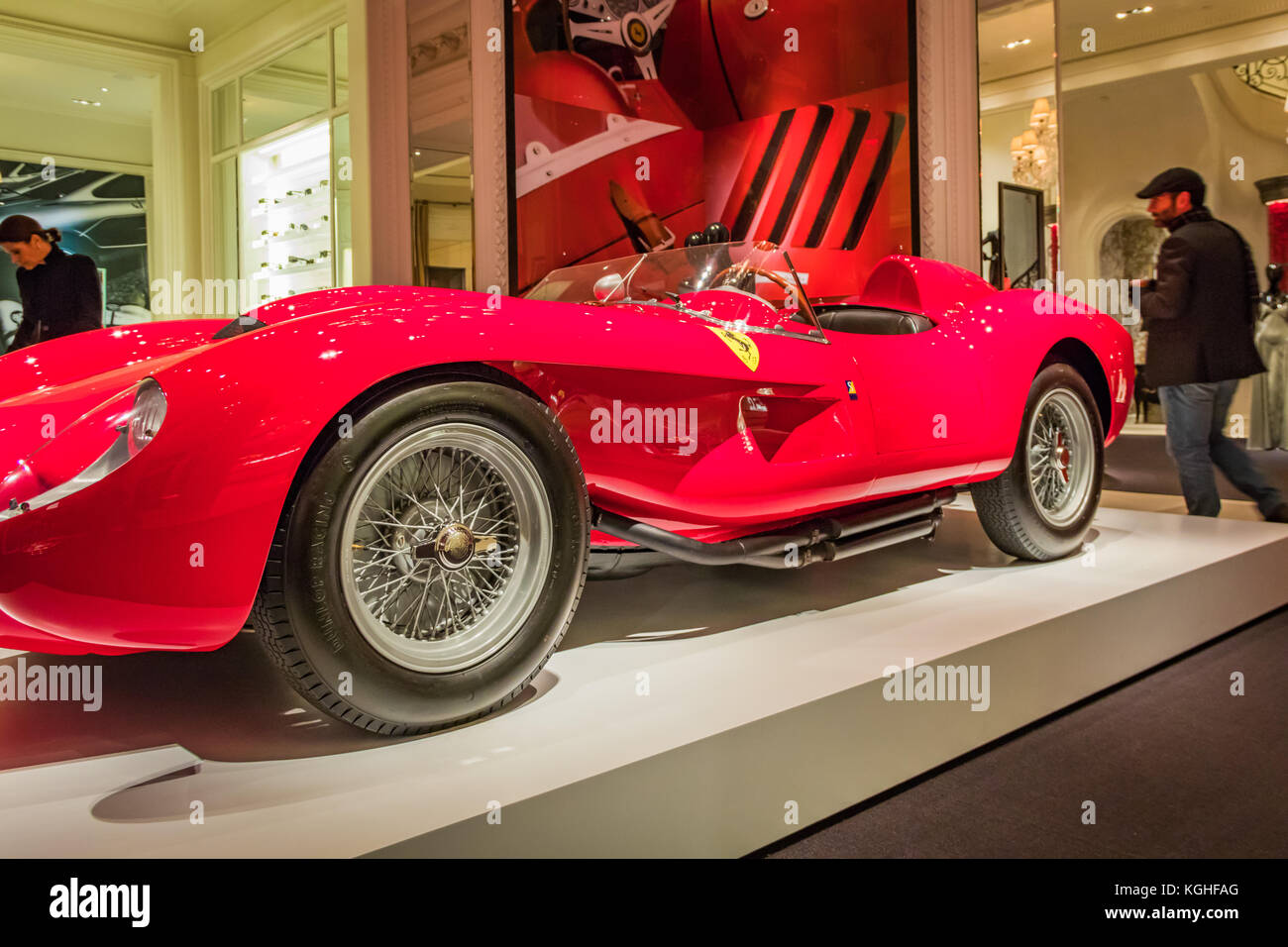 New York City, Madison Avenue - November 1, 2017:  Classic Red Ferrari on display at Ralph Lauren store Stock Photo
