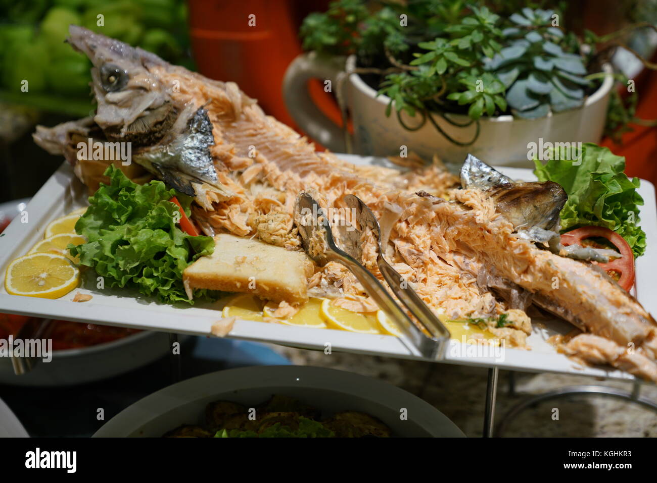 Fish seafood dinner buffet with vegetables Stock Photo - Alamy