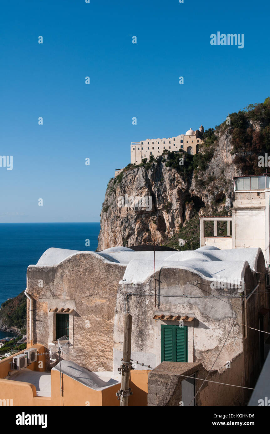 A view of the village of Furore, Italy. Furore, located on the Amalfi coast, expands from sea