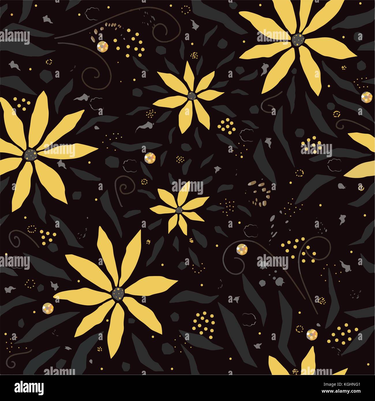 Seamless Floral Pattern with hand drawn yellow flowers, on background ...