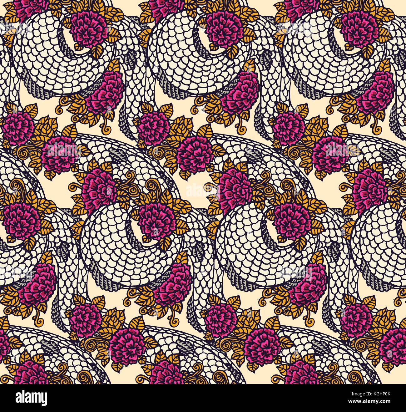 Vector seamless dragon and roses texture traditional asian chinese and japanese ornament