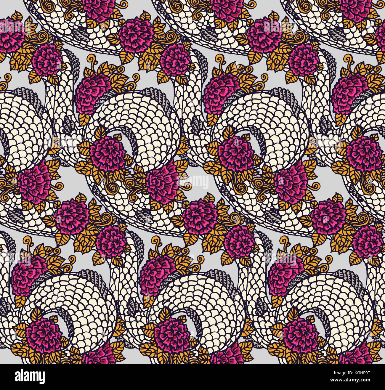 Vector seamless dragon and roses texture traditional asian chinese and japanese ornament