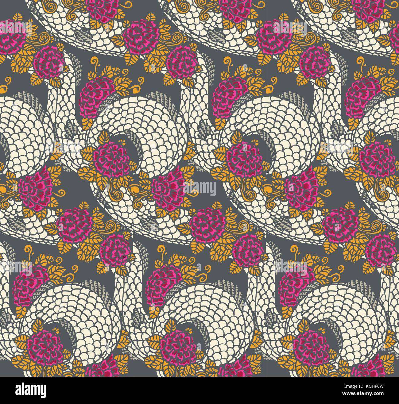Vector seamless dragon and roses texture traditional asian chinese and japanese ornament