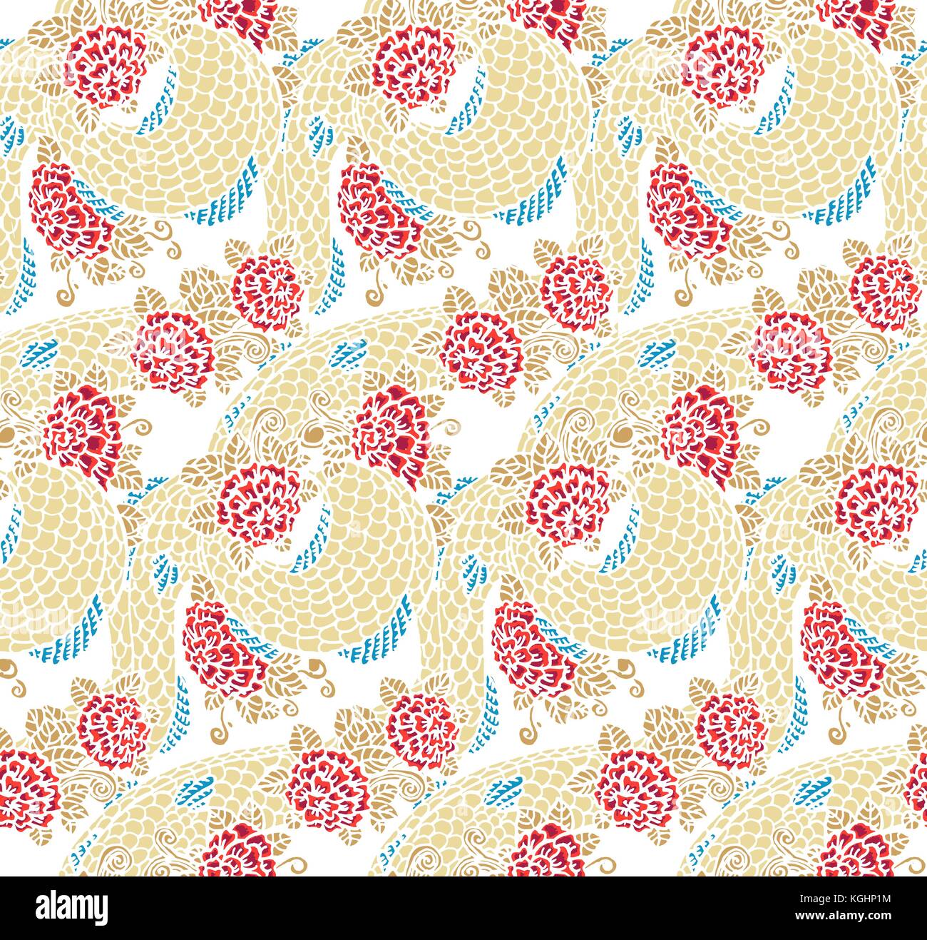 Vector seamless dragon and roses texture traditional asian chinese and japanese ornament