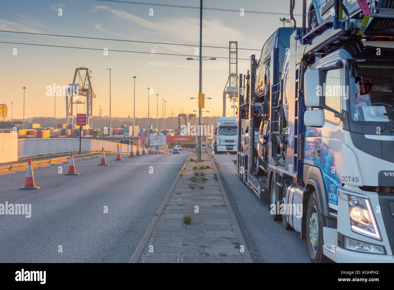 Southampton Docks Container Lorry with cars Stock Photo Alamy