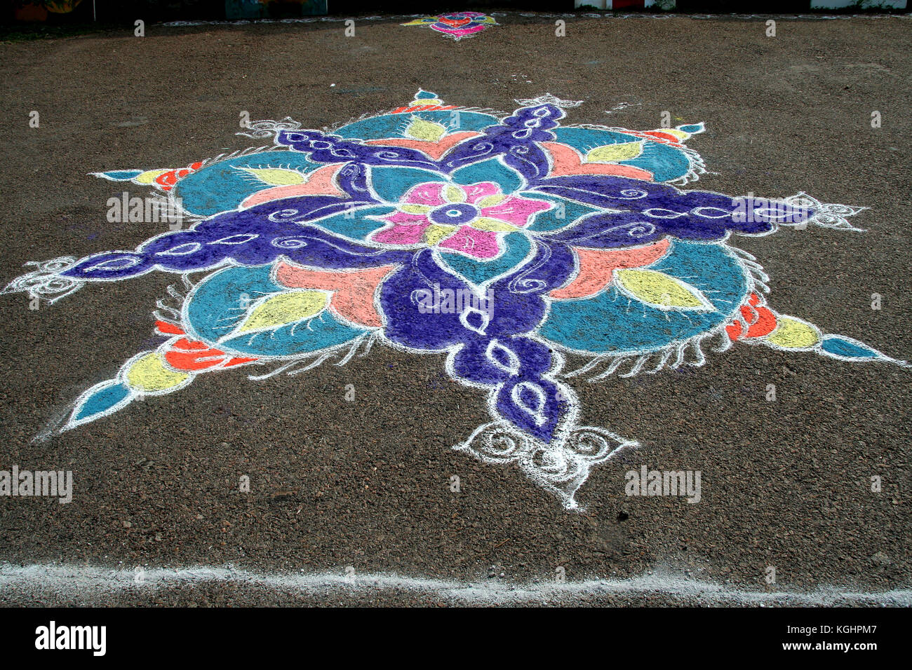 Skillful rangoli handiwork design using coloured stone powder Stock ...