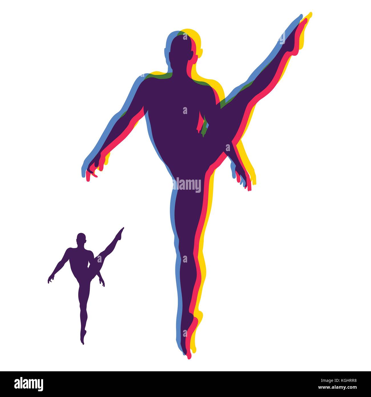 Silhouette of a Dancer. Gymnast. Man is Posing and Dancing. Sport Symbol. Ballerina standing on tiptoe. Design Element. Vector Illustration. Stock Vector