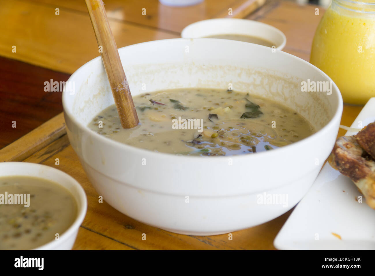 A bowl of Ginisang Munggo soup - a common traditional dish served in the Philippines. Stock Photo