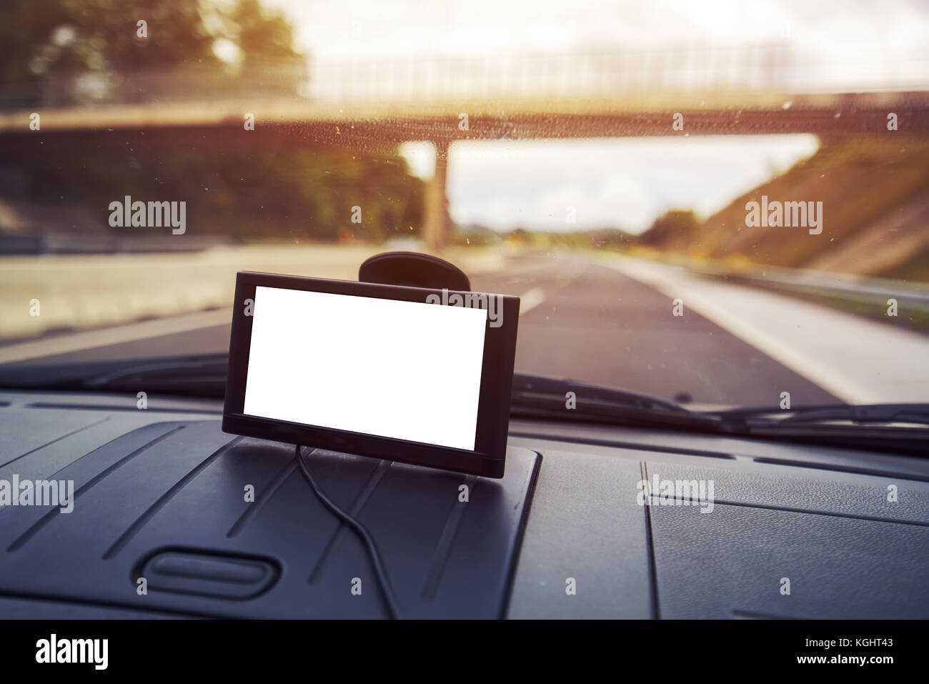GPS (Global Positioning System) car navigation with blank screen as copy space for mock up design Stock Photo