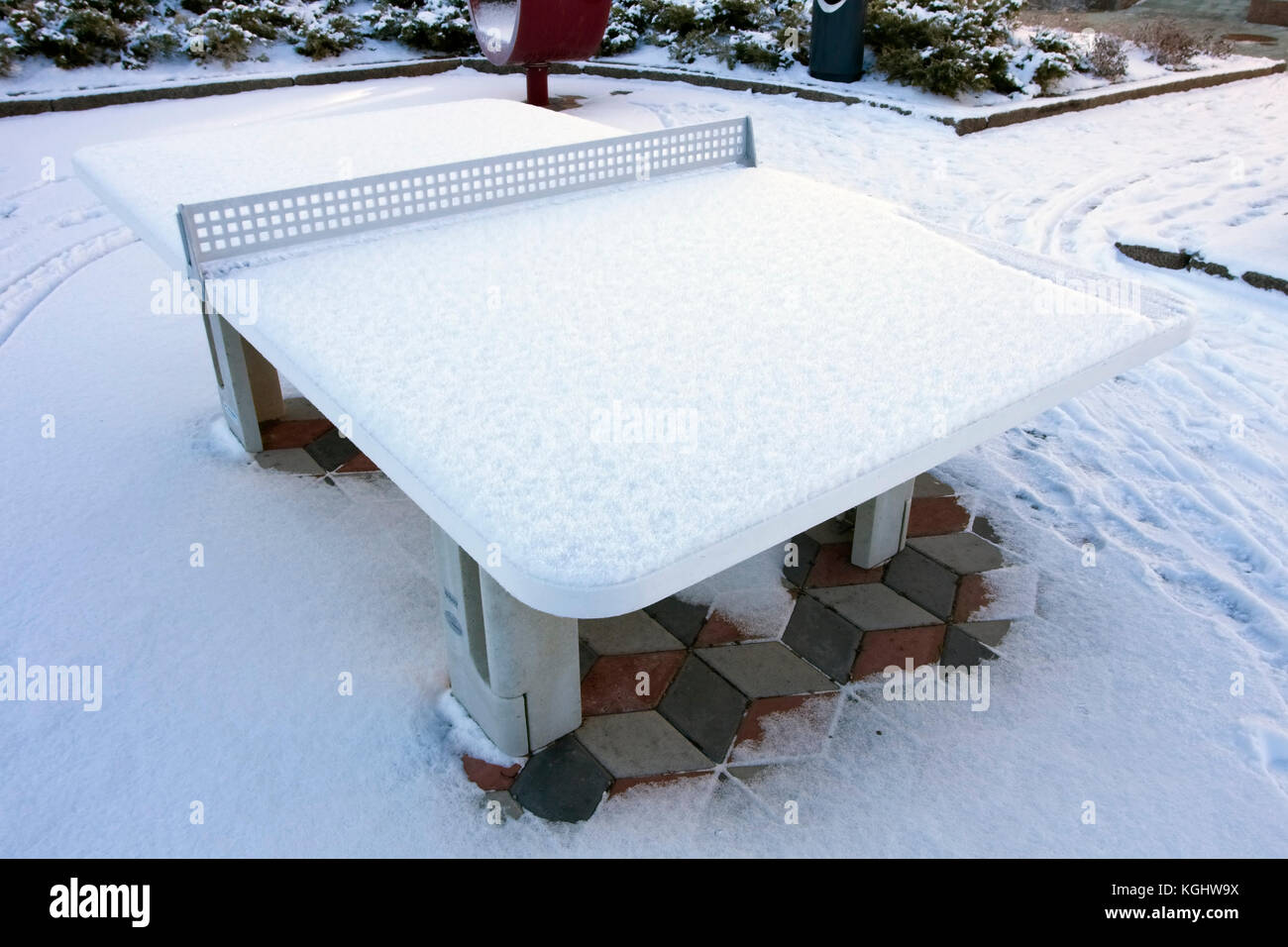 public table tennis table covered in snow, Finland Stock Photo Alamy