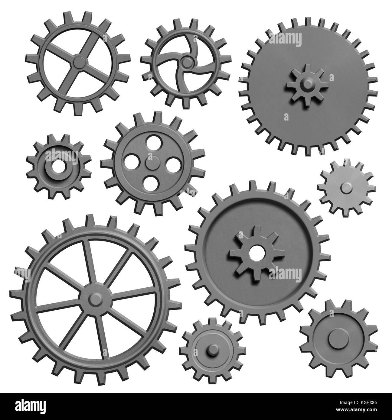 metal gears and cogs isolated 3d illustration Stock Photo