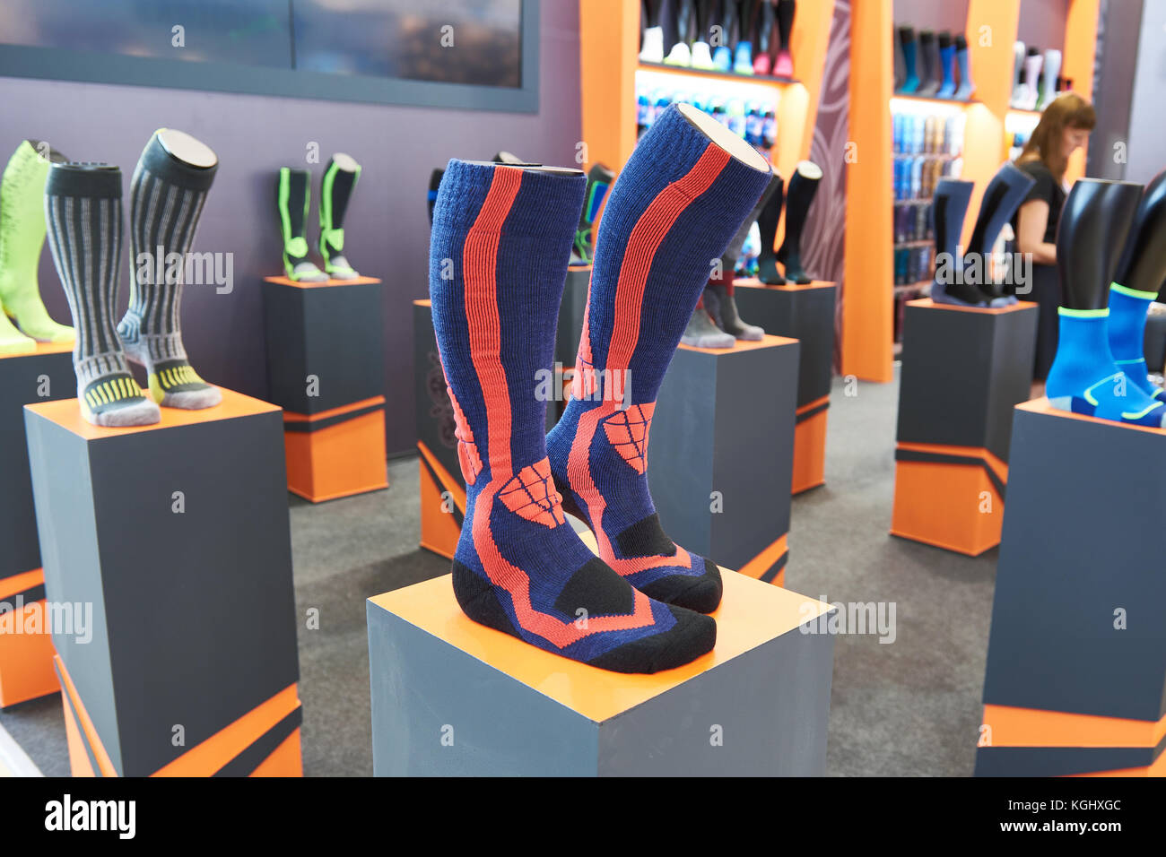 Warm sport socks in the store Stock Photo