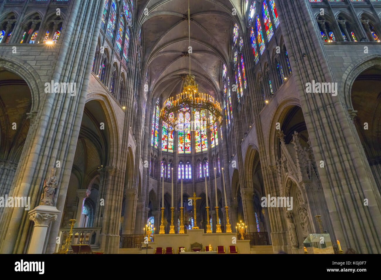 Interior of Saint-Denis Basilica, Paris, France. This is the first structure to have all the elements of Gothic architecture. Stock Photo