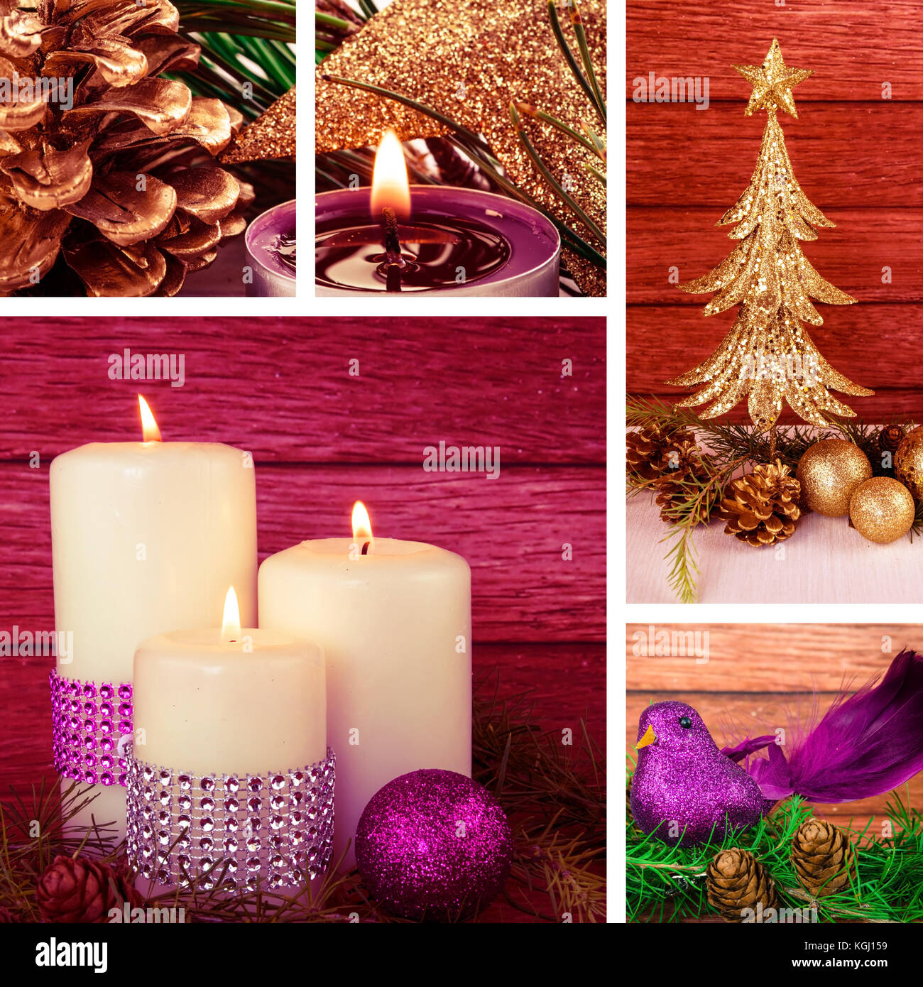 Collage of purple christmas decorations on different backgrounds Stock  Photo - Alamy