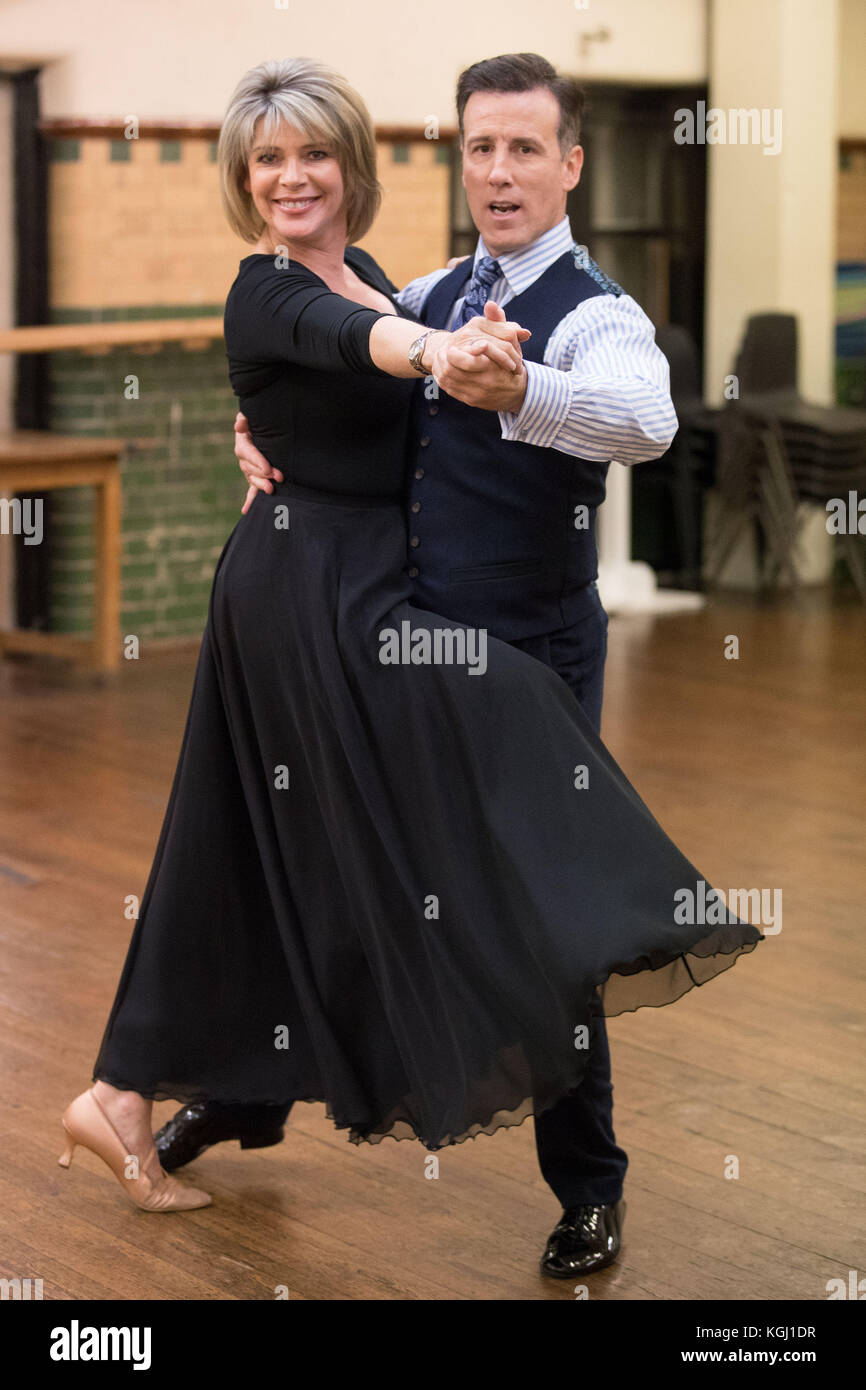 Ruth Langsford and Anton du Beke rehearse their slow foxtrot dance for Saturday's round of the BBC's Strictly Come Dancing at a studio in west London. Stock Photo