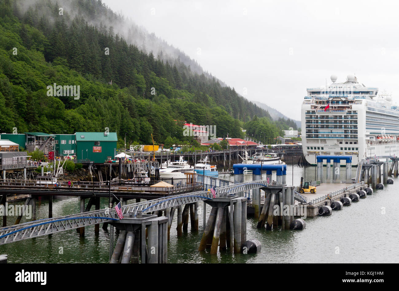 Docking area of juneau alaska with cruise ship ruby princess docked
