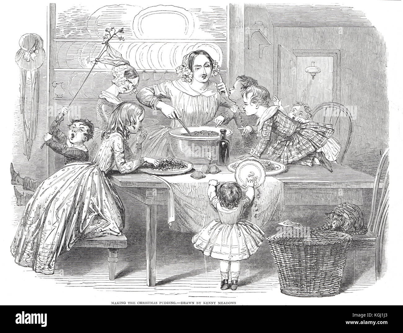 Victorian Christmas Pudding Making 1848 Stock Photo