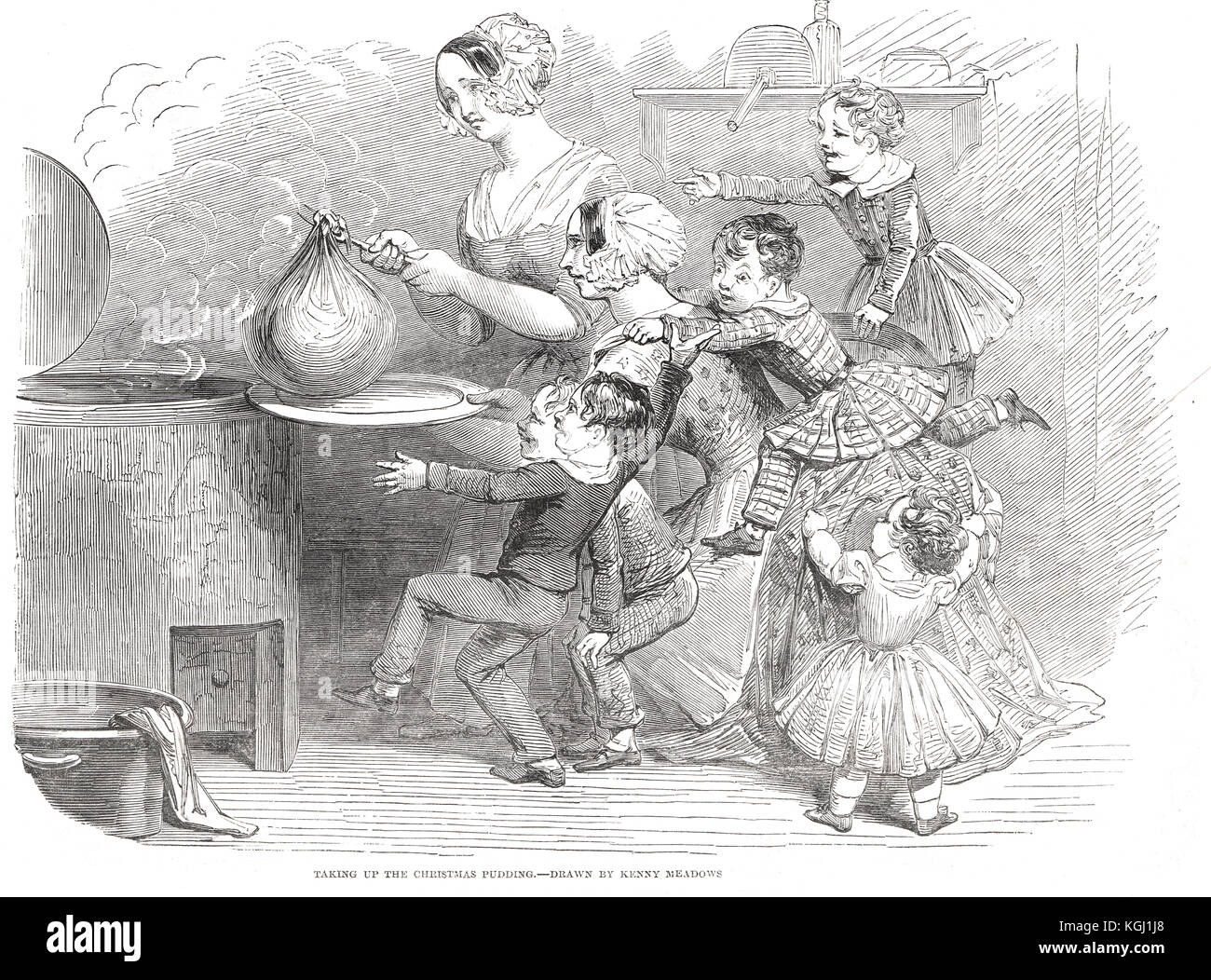Victorian Christmas Pudding Taking, 1848 Stock Photo