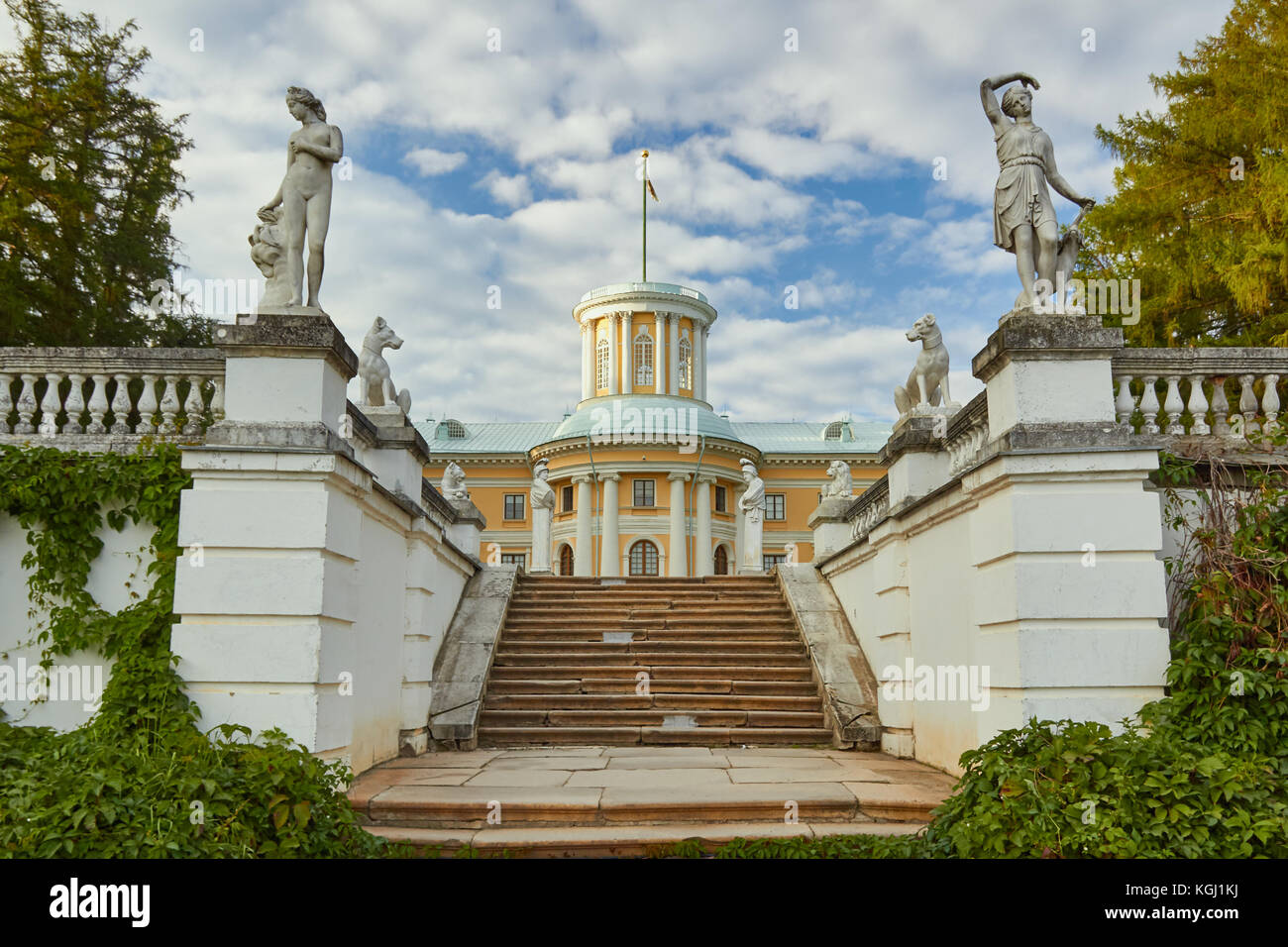 The staircase from the Grand Palace to the Park of Arkhangelskoye estate. The object of the cultural heritage of the Russian Federation 5010216000. Stock Photo