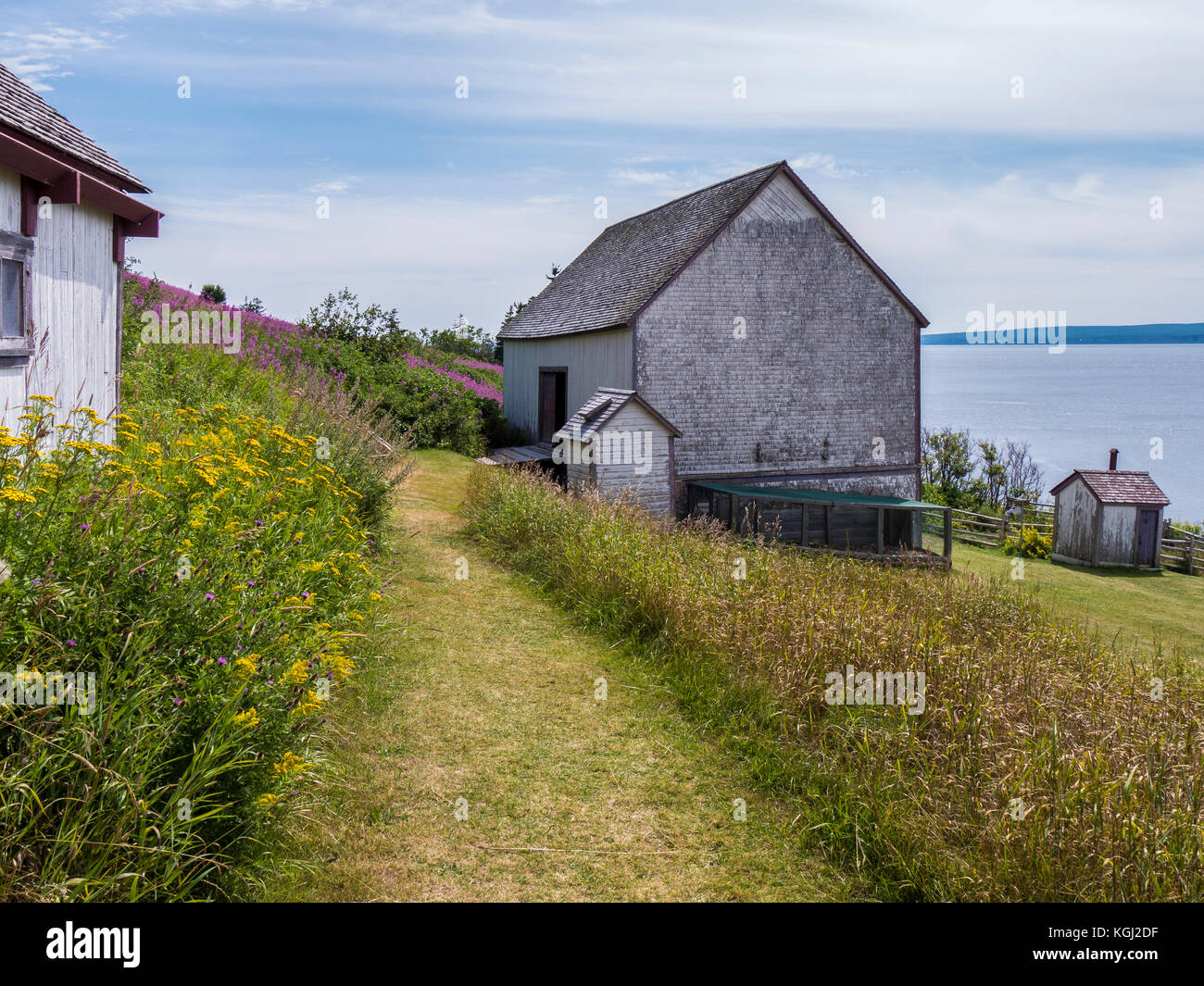Buildings at L'Anse Blanchette, Forillon National Park, Gaspe Peninsula, Canada. Stock Photo