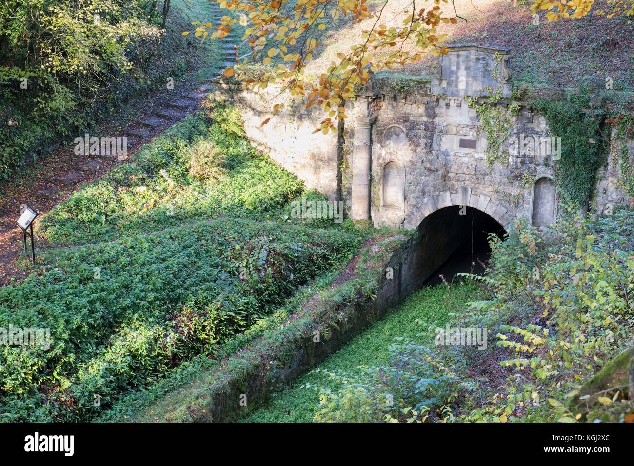 The Coates Portal at the south-eastern end of the Sapperton Canal Tunnel on the Thames and Severn Canal in autumn. Coates, Gloucestershire, UK Stock Photo