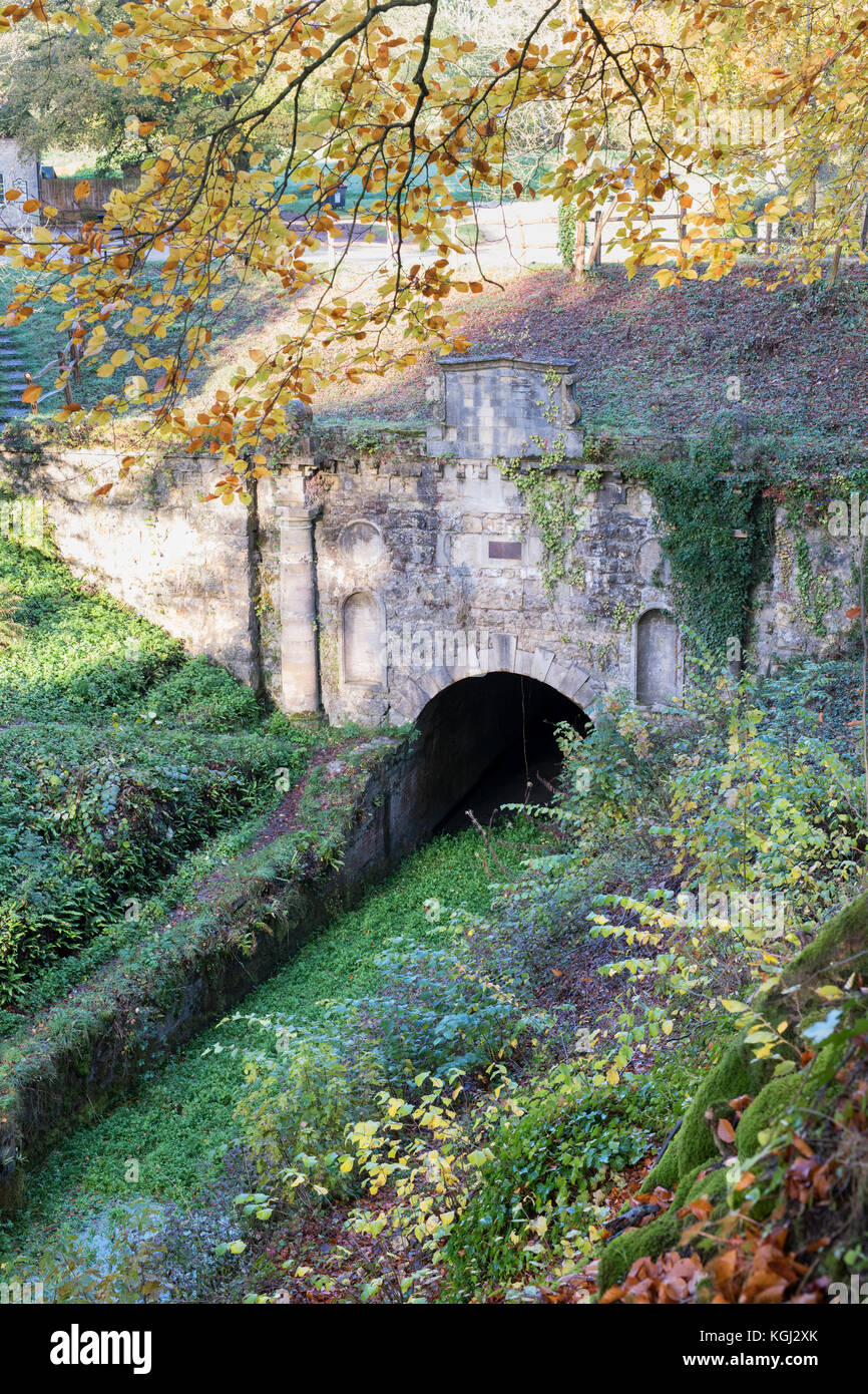 The Coates Portal at the south-eastern end of the Sapperton Canal Tunnel on the Thames and Severn Canal in autumn. Coates, Gloucestershire, UK Stock Photo