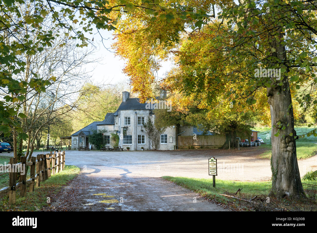 The Tunnel Inn next to Sapperton Canal Tunnel in autumn. Coates, Cirencester, Gloucestershire, UK Stock Photo