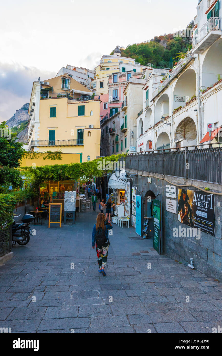 Amalfi, Italy - The awesome historic center of the touristic town in Campania region, Gulf of Salerno, southern Italy. Stock Photo