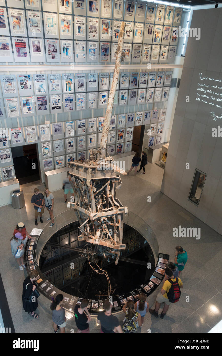A section of the antenna from the North Tower of the World Trade Center on Sept 11th 2001 on display in Newseum, Washington DC, United States. Stock Photo