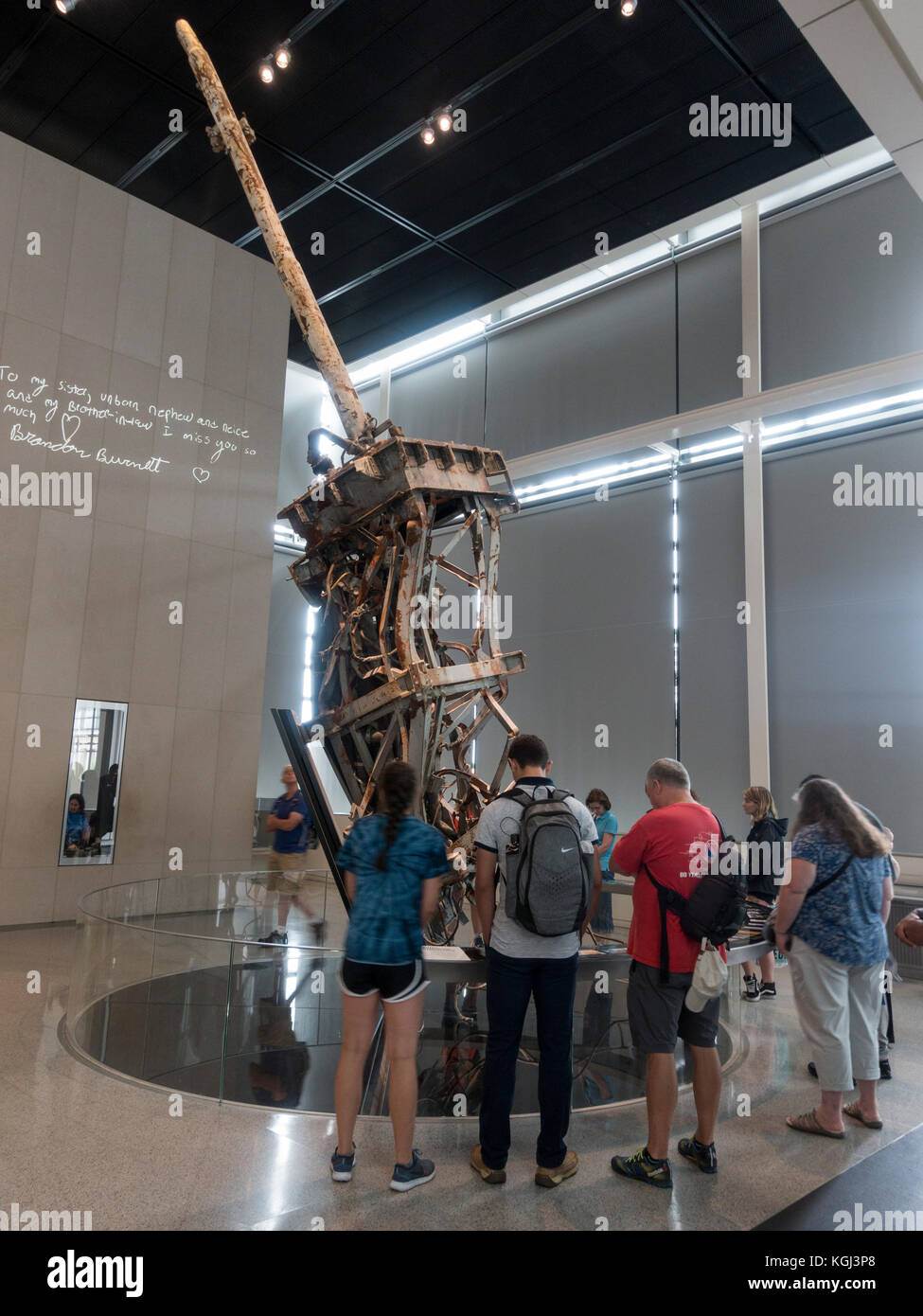 A section of the antenna from the North Tower of the World Trade Center on Sept 11th 2001 on display in Newseum, Washington DC, United States. Stock Photo