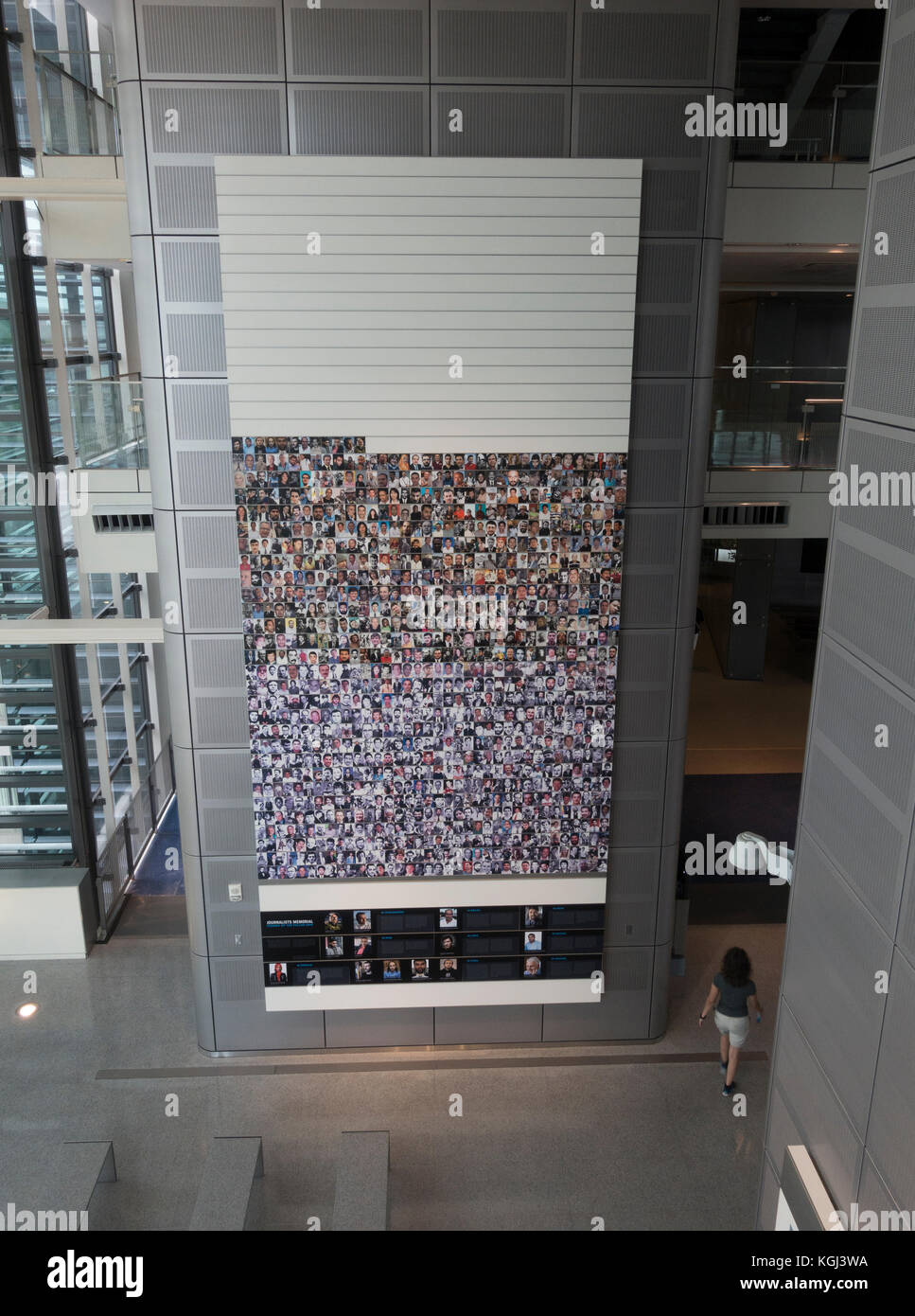 The Journalists Memorial wall inside Newseum, an interactive museum in Washington DC, United States. Stock Photo