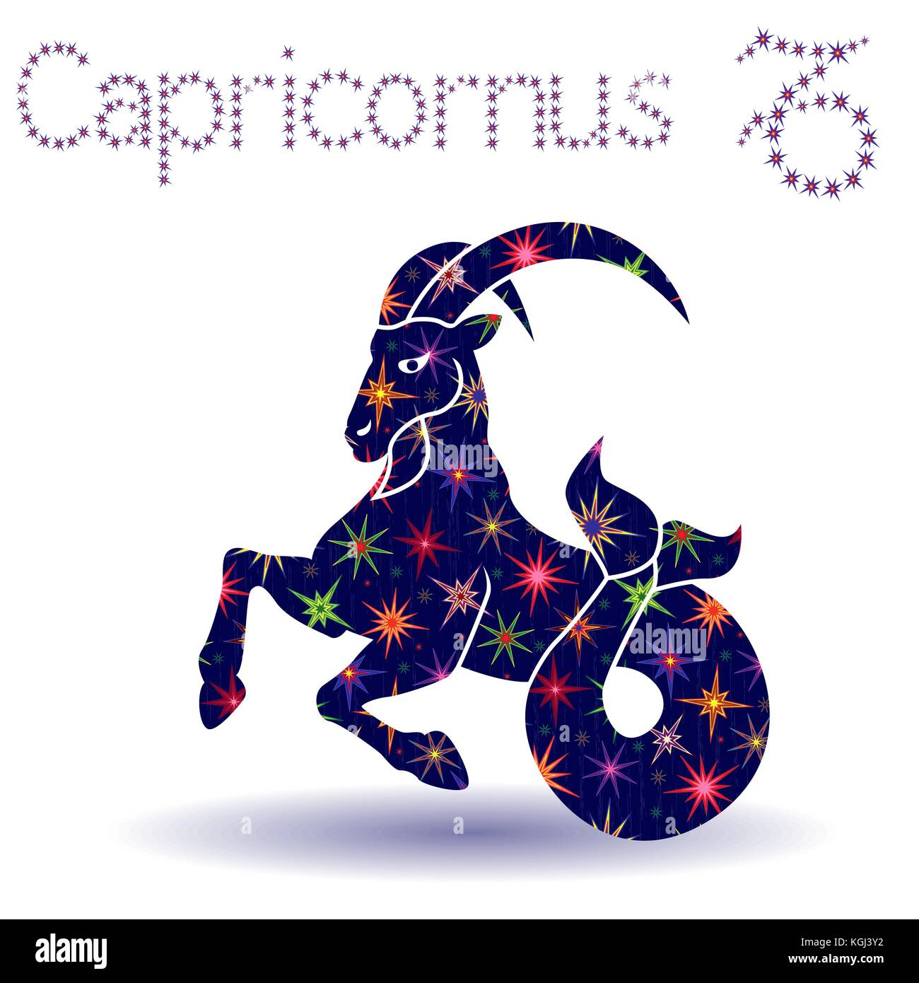 Zodiac sign Capricornus, hand drawn vector stencil with stylized stars ...