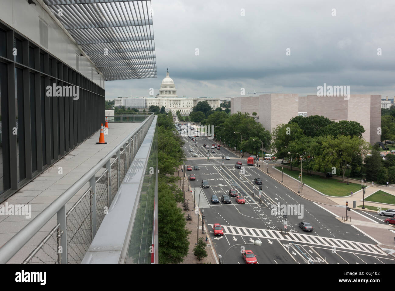 View up Pennsylvania Ave NW from the Newseum towards the Capitol Building, Washington DC, United States. Stock Photo