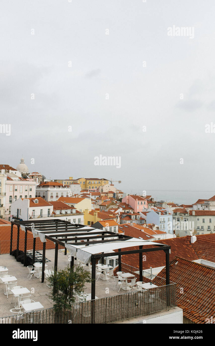 Rooftop bar with view over Alfama district, Lisbon, Portugal Stock Photo Alamy