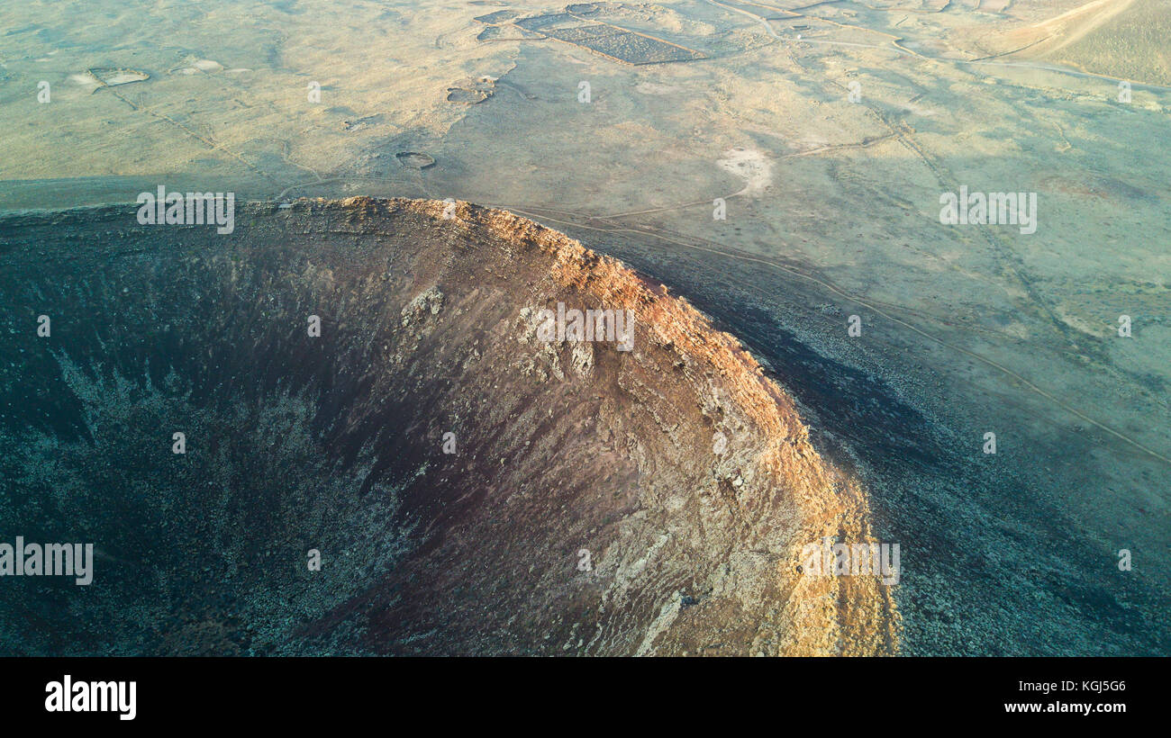 aerial view of volcano, fuerteventura, canary islands Stock Photo