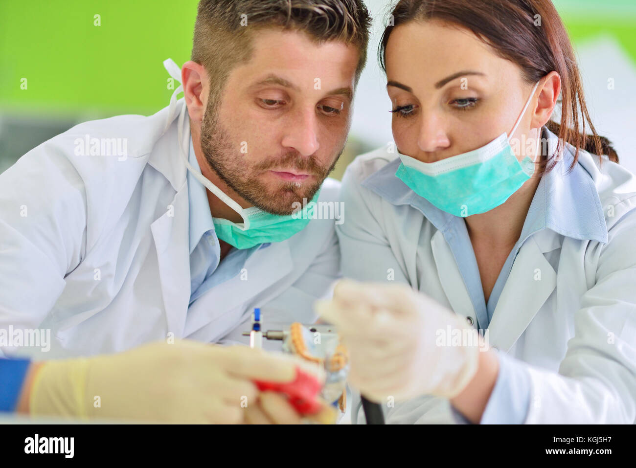 Dental prosthesis, dentures, prosthetics work. Prosthetics hands while