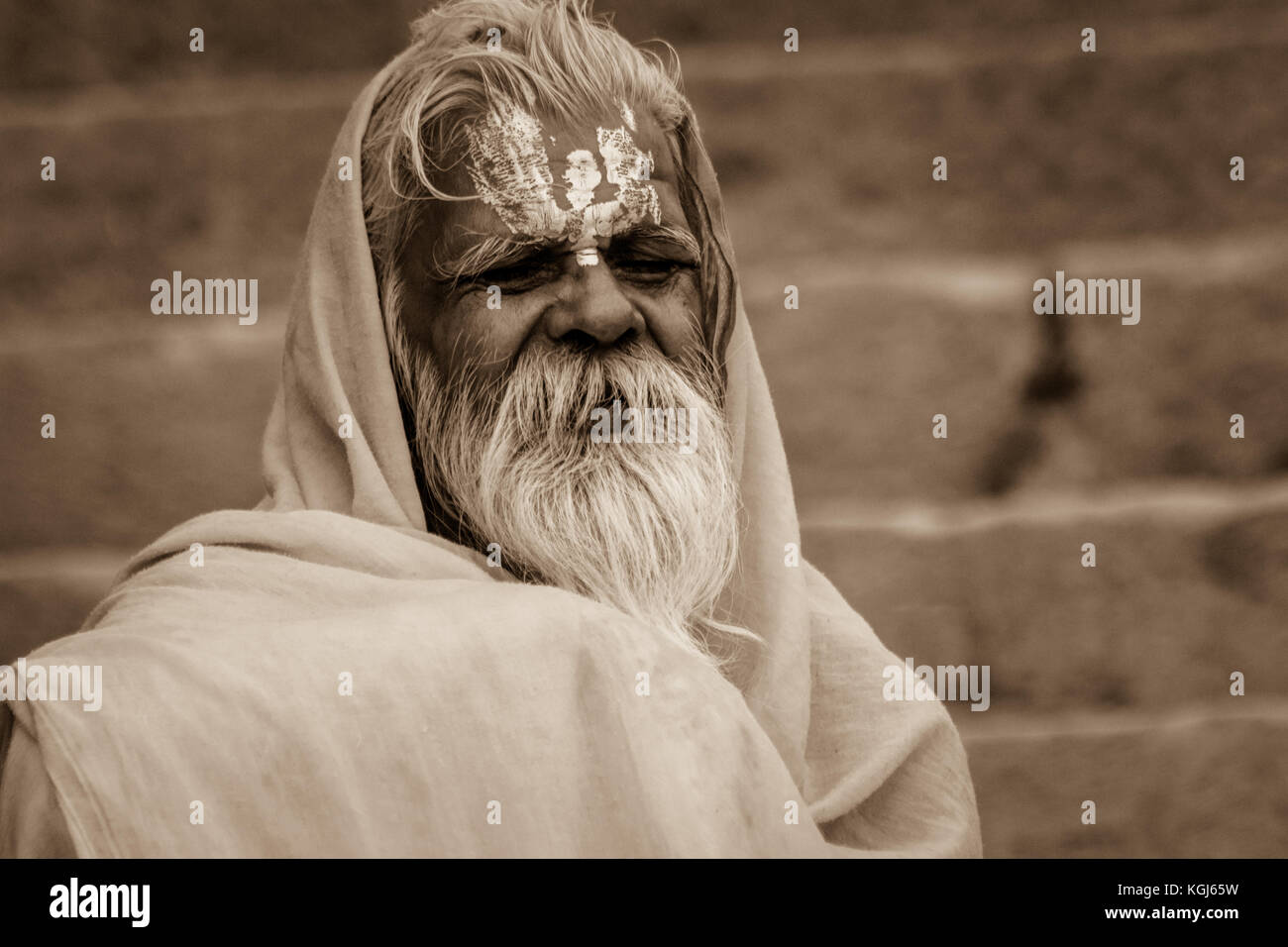 Portrait of a sadhu Baba in Varanasi, Utter Pradesh,India. Stock Photo