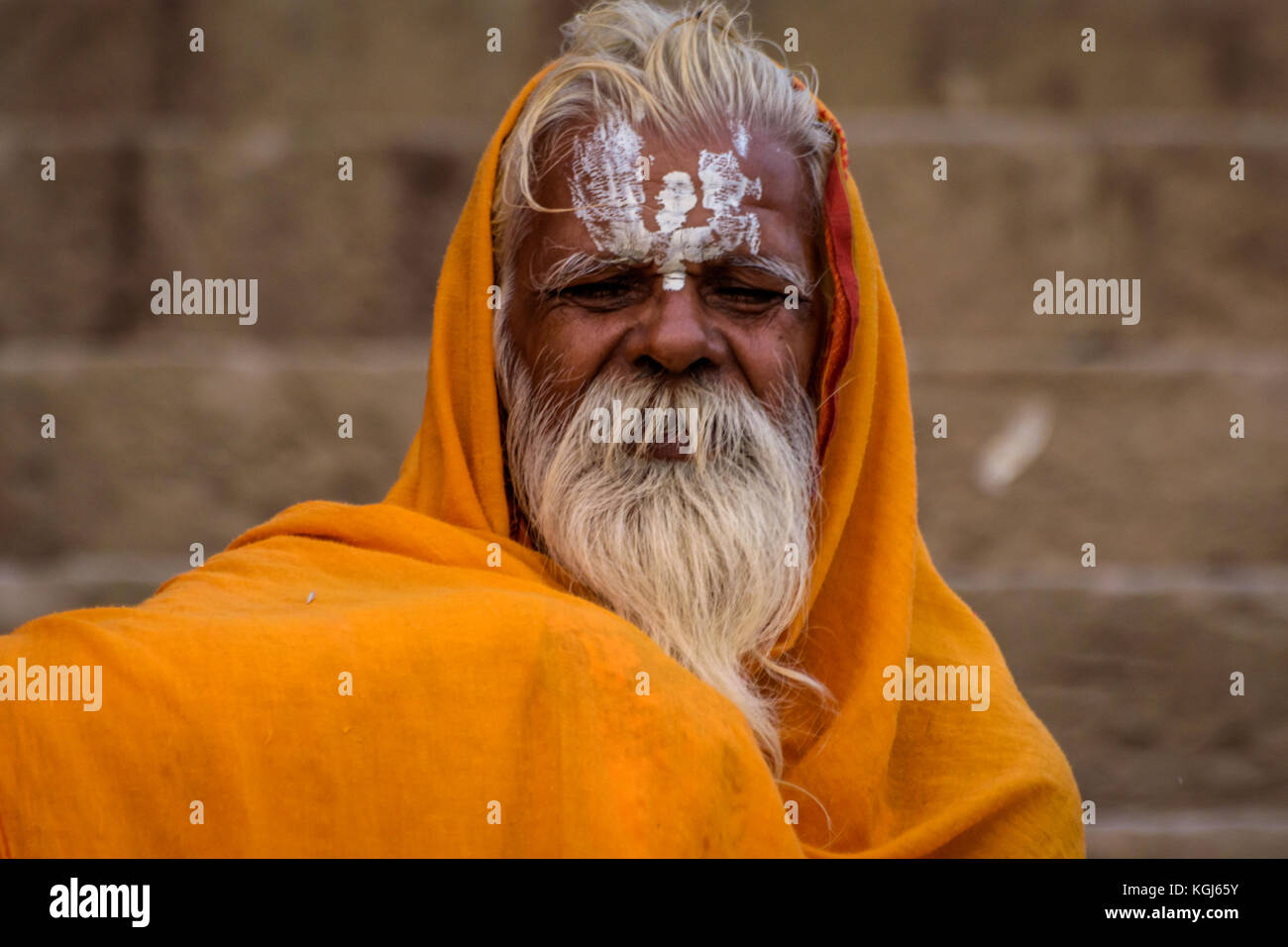 Portrait of a sadhu Baba in Varanasi, Utter Pradesh,India. Stock Photo