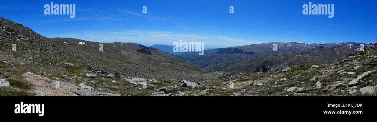 Landscape below the Southern side of Mulhacen, the highes tmountain in mainland Spain, in the alpujarra district, Sierra Nevada, Spain. Stock Photo