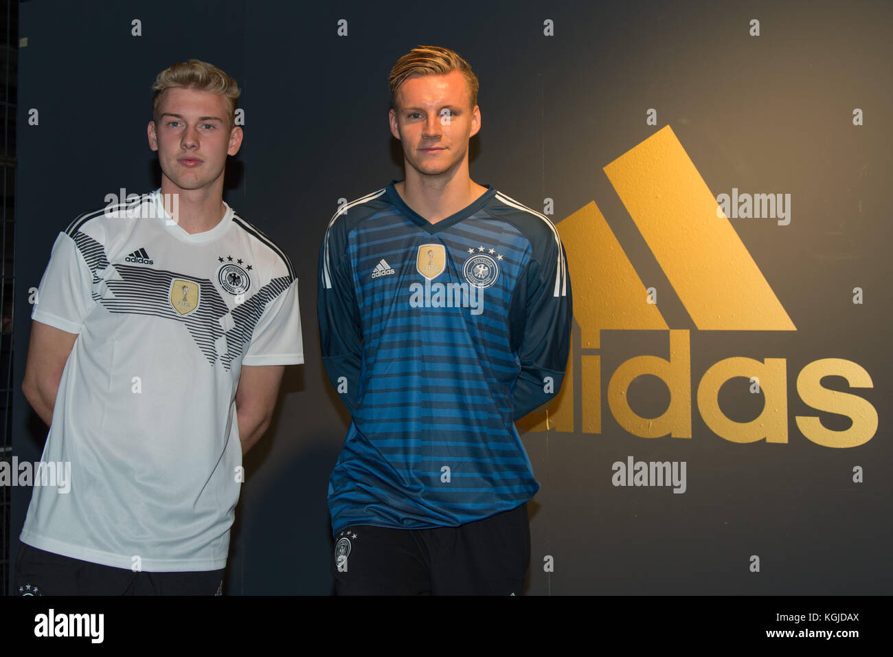 Berlin, Germany . 07th Nov, 2017. v.l. Julian Brandt, Marc-Andre ter Stegen  , here to create, home jersey - dfb - presentation for the upcoming 2018  World Cup in Russia - WM