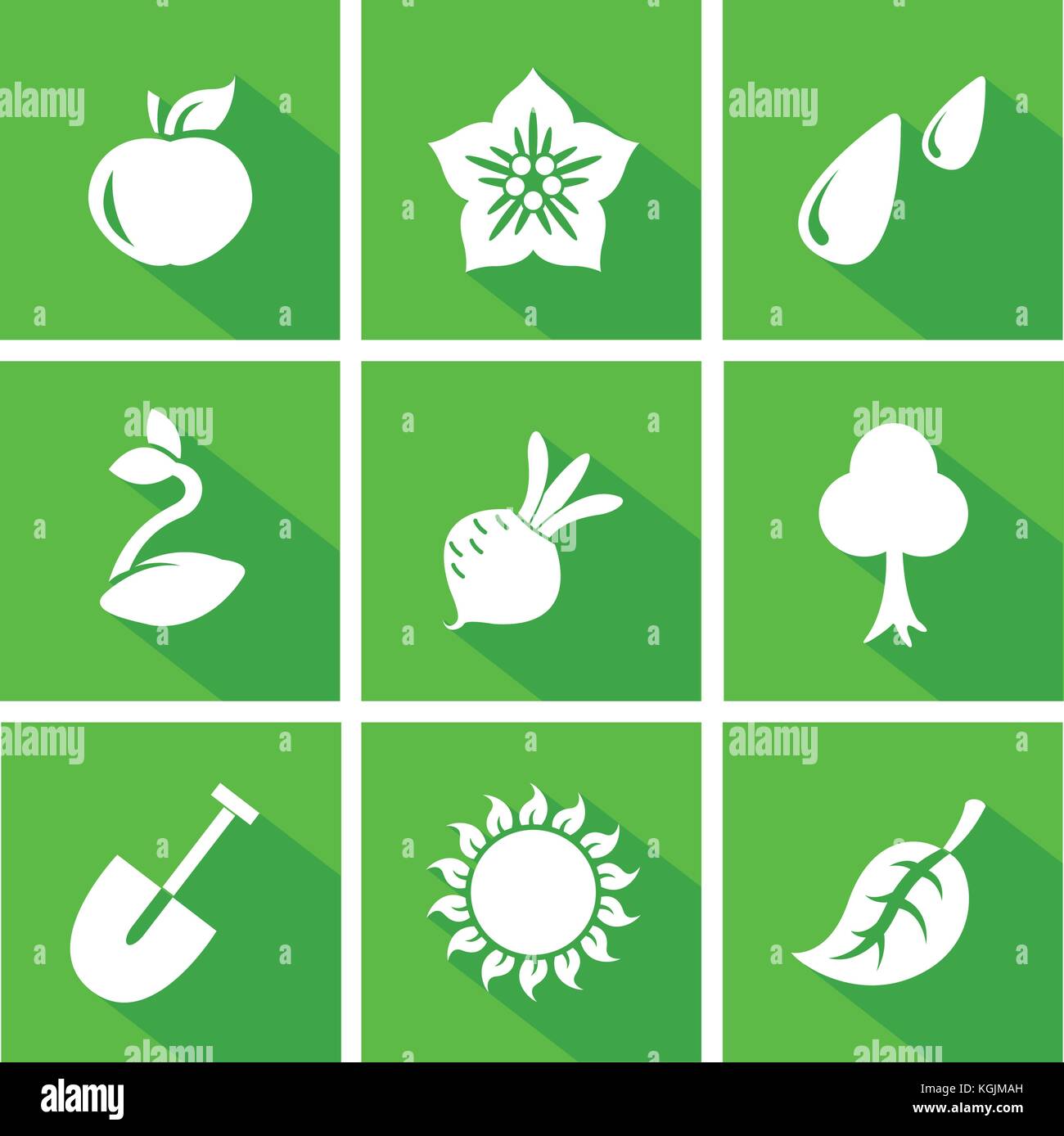 Vector set of gardening flat icons, collection of farming signs with ...